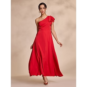 Red Satin Peplum Hem Solid Party/Wedding Guest Maxi Dress dress to impress Christmas Dress 2024